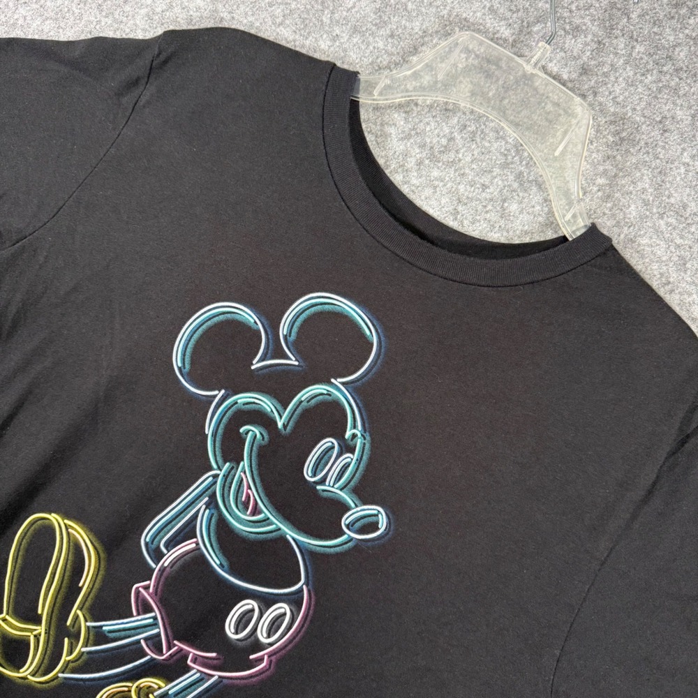 Disney Mickey Mouse T-Shirt Mens Large Black Neon Graphic Retro Short Sleeve